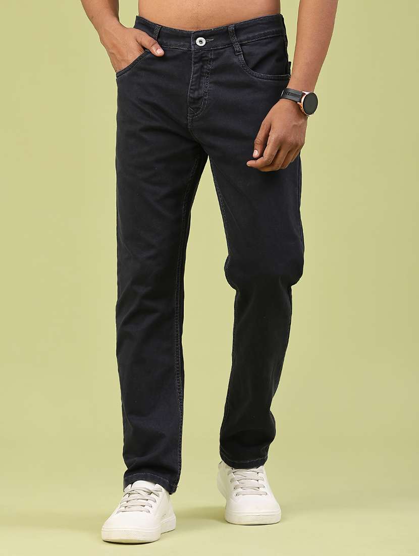 men plain mid rise full length jeans