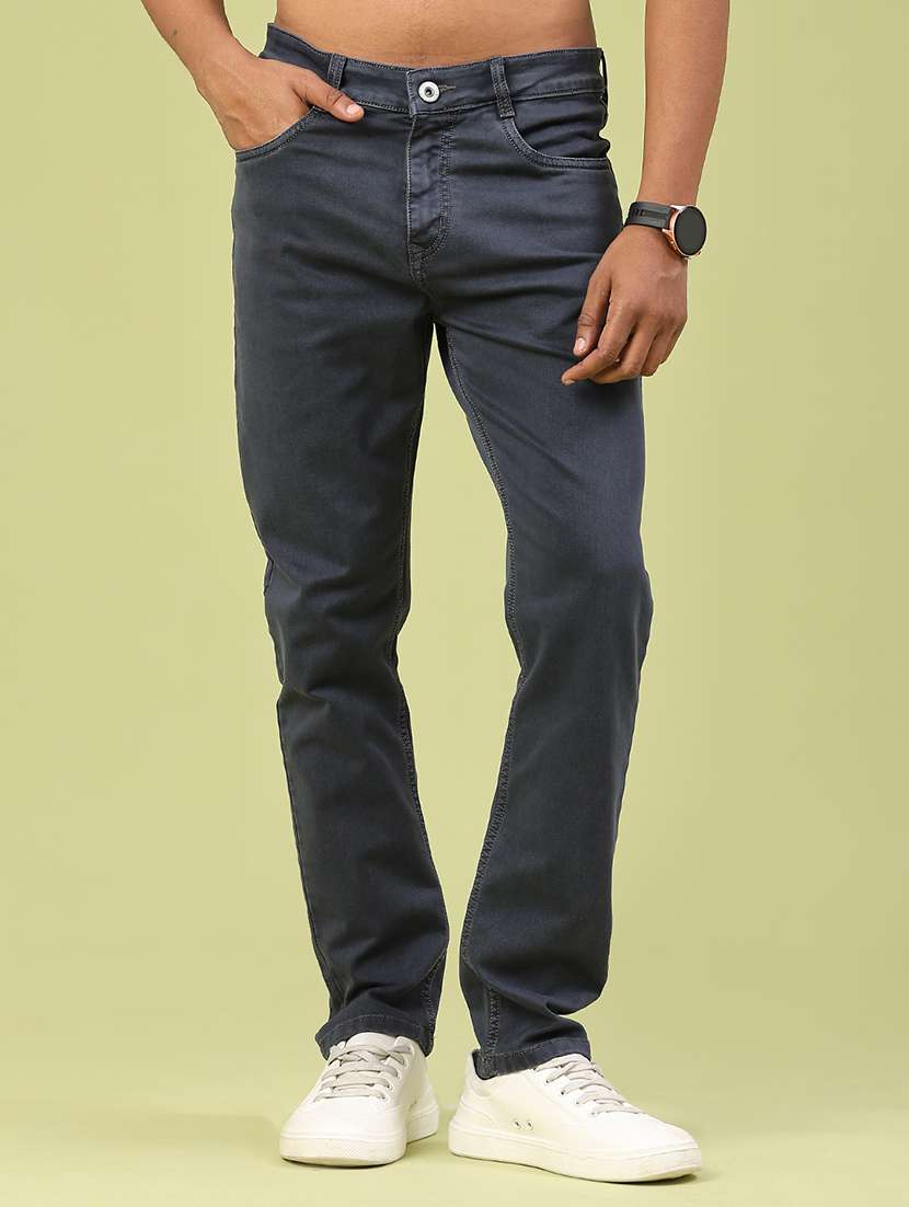 men plain mid rise full length jeans