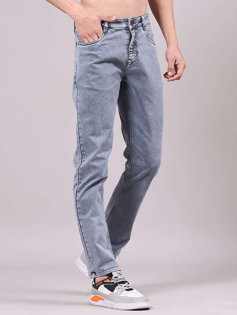 men plain mid rise full length jeans