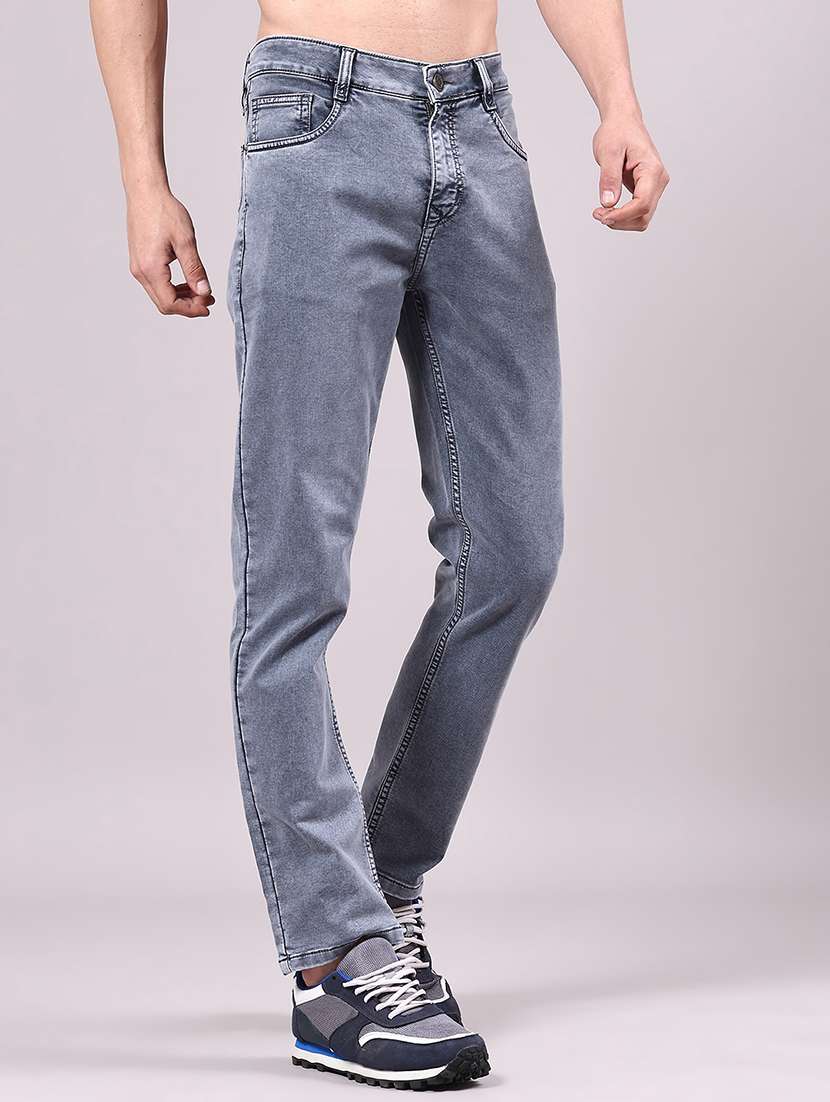 men plain mid rise full length jeans