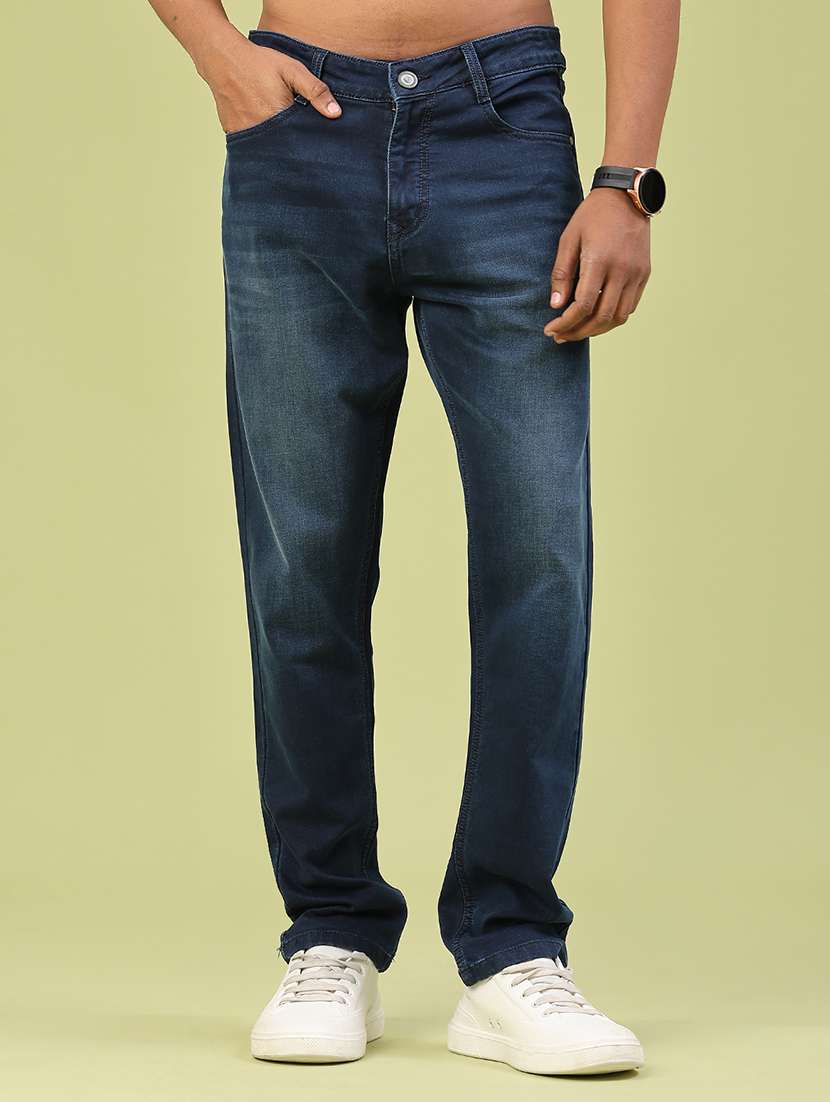 men washed mid rise full length jeans
