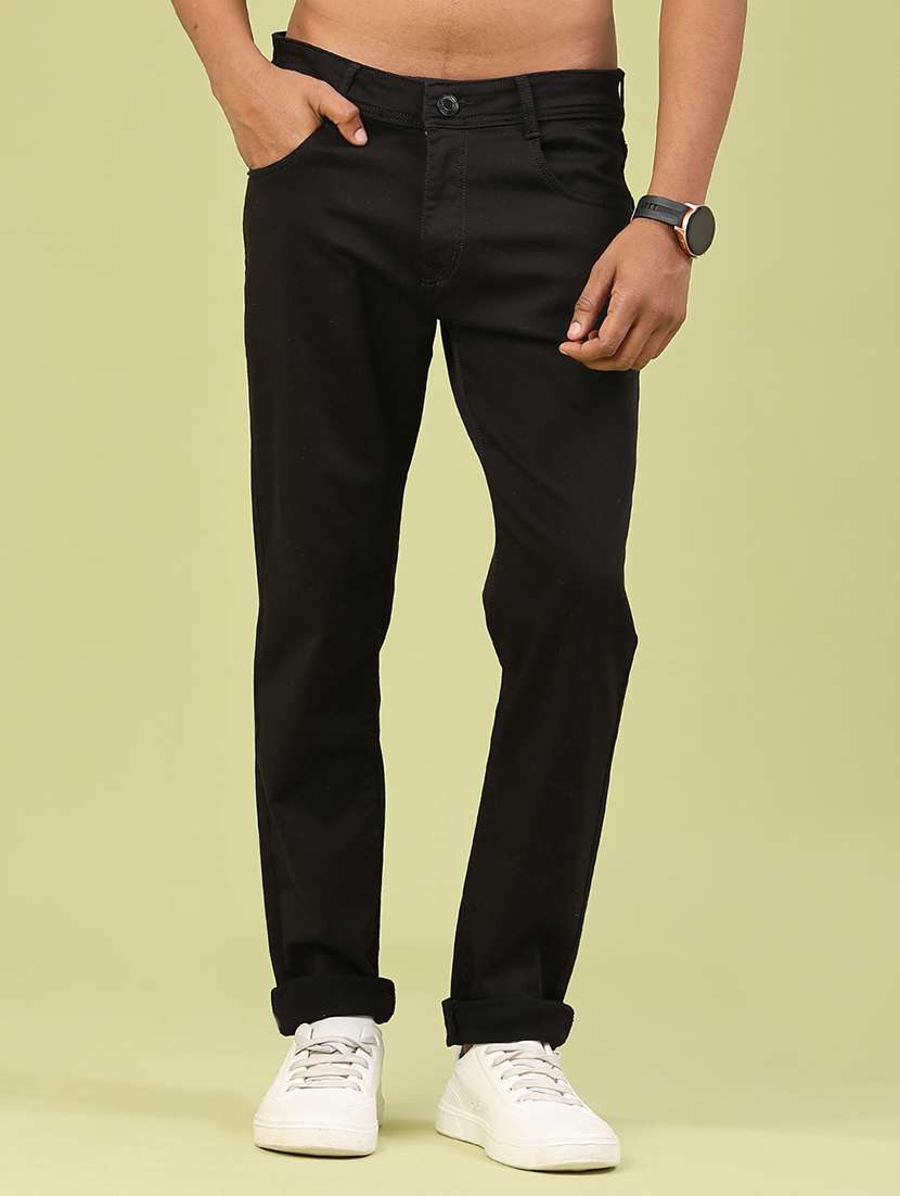 men plain mid rise full length jeans