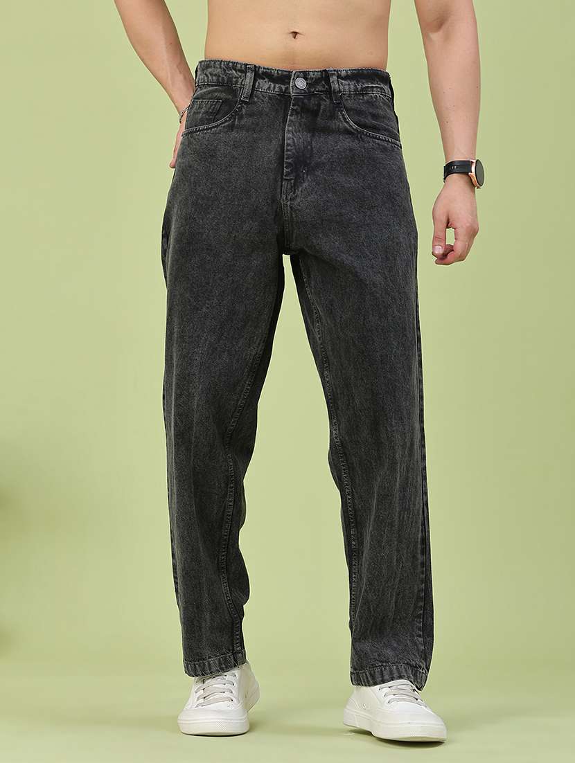men washed mid rise full length relaxed fit jeans