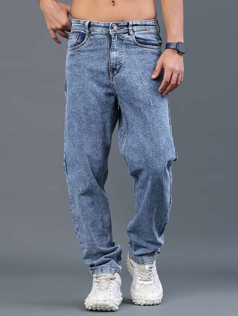 men plain mid rise full length relaxed fit jeans