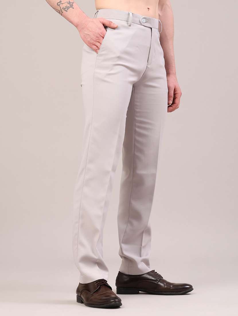 men grey cotton flat front trousers formal trouser - 22328071 -  Standard Image - 3