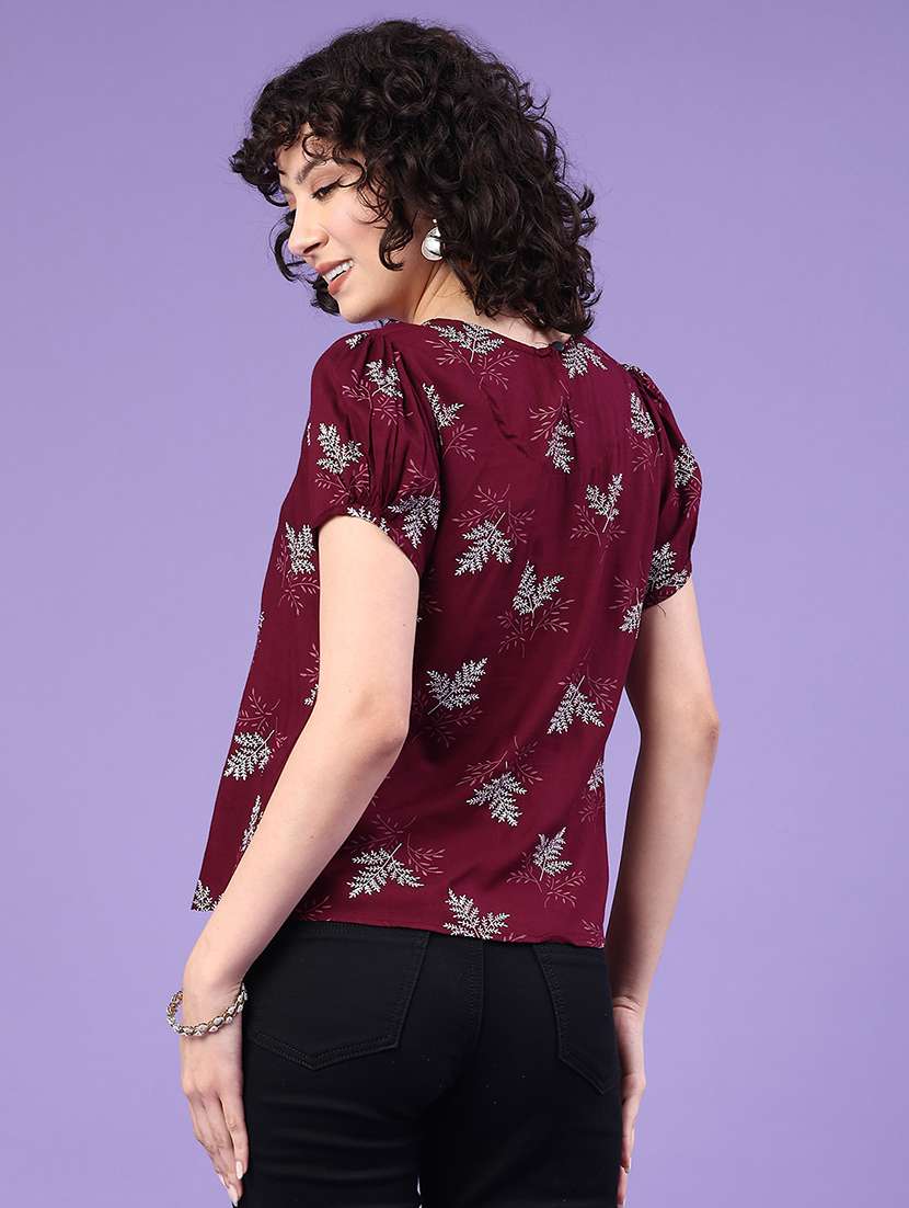 women printed short sleeve a-line top - 22328077 -  Standard Image - 3