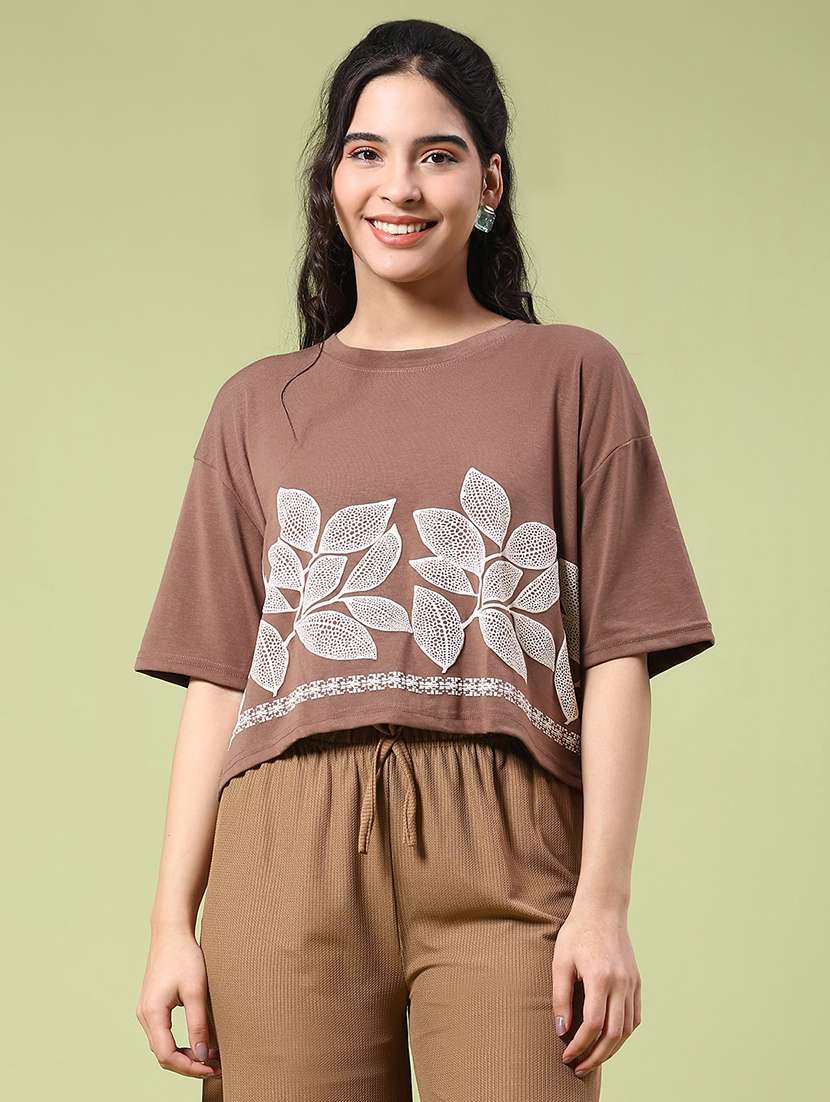 women printed short sleeve boxy t-shirt
