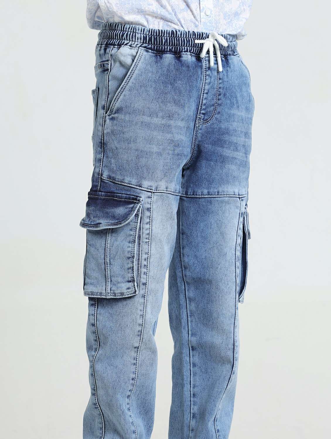 boys solid mid rise denim cargo - 22328103 -  Standard Image - 3