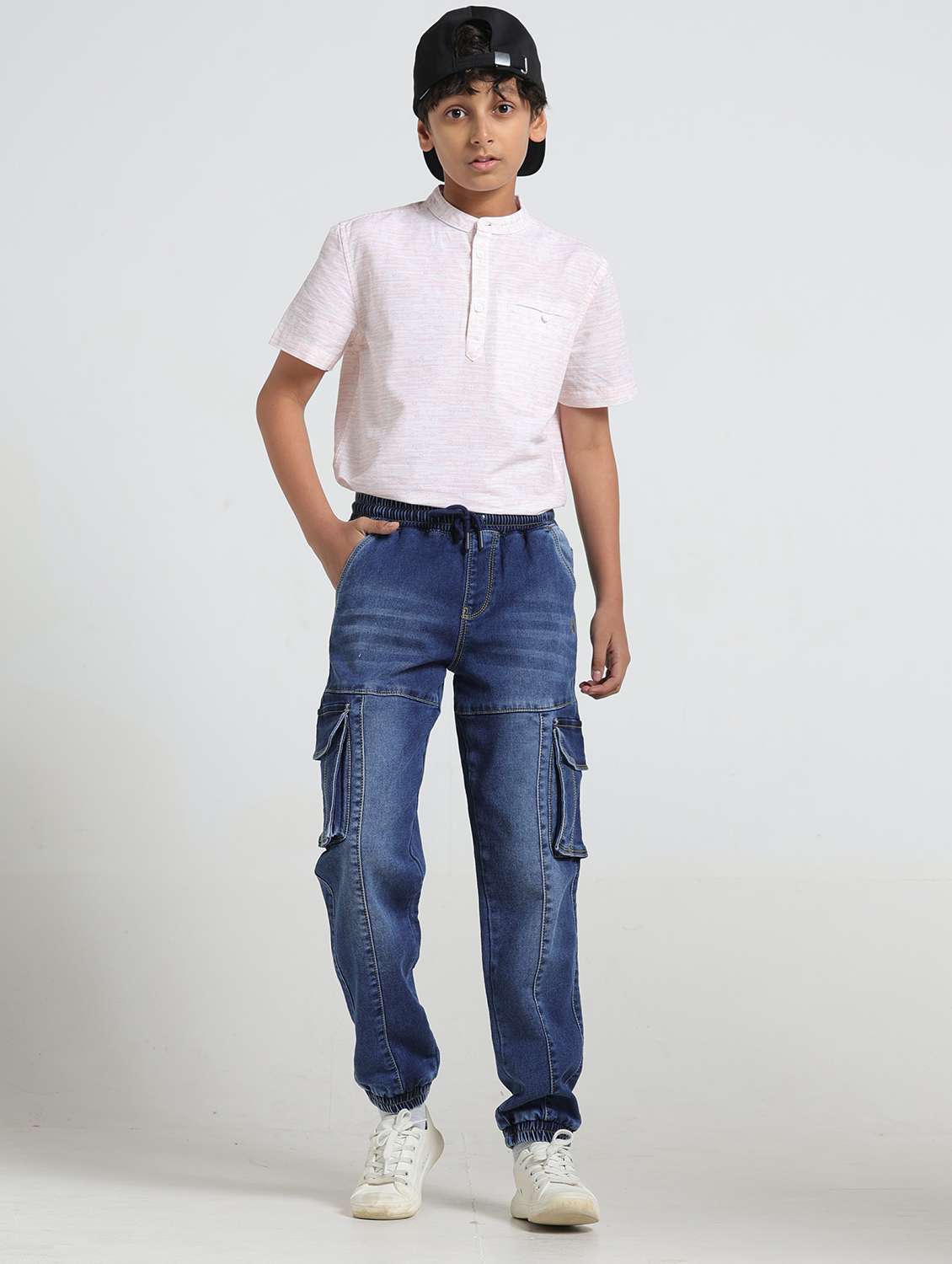 boys solid mid rise denim cargo - 22328104 -  Standard Image - 3