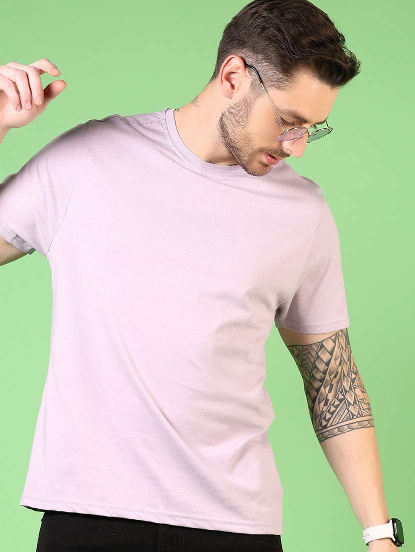 mauve cotton blend plain tshirt