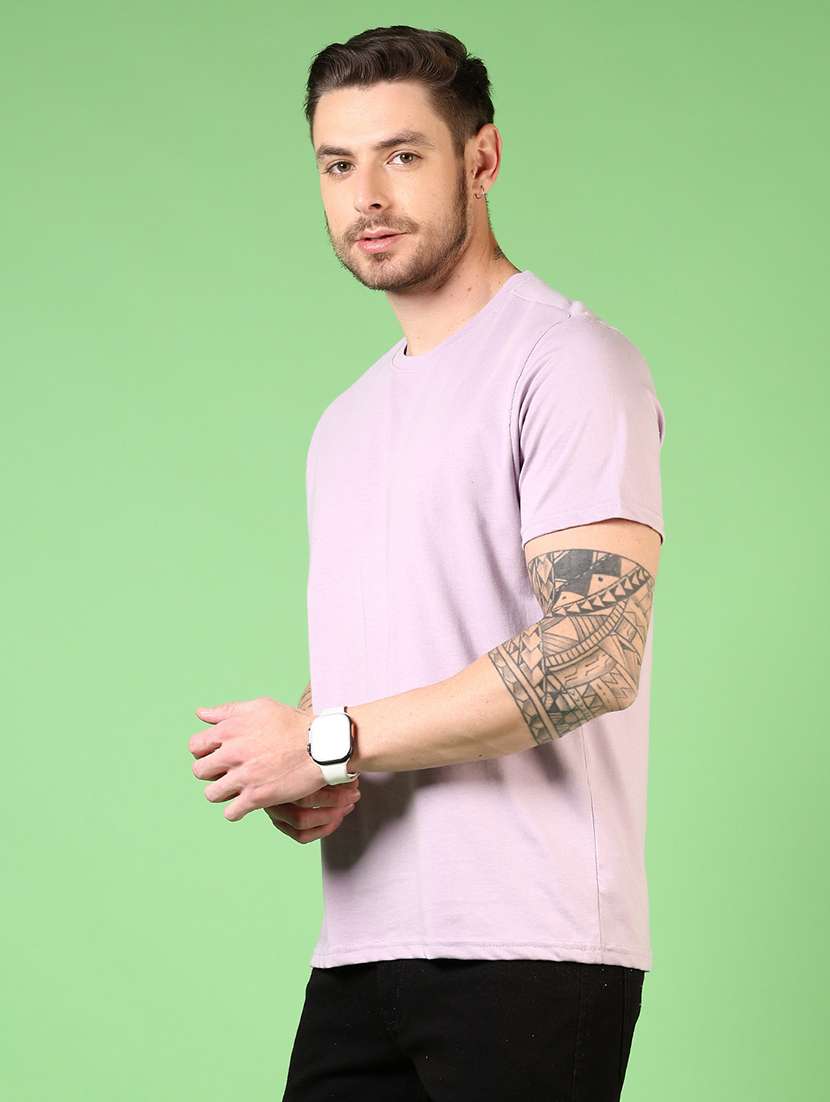 mauve cotton blend plain tshirt - 22328232 -  Standard Image - 3