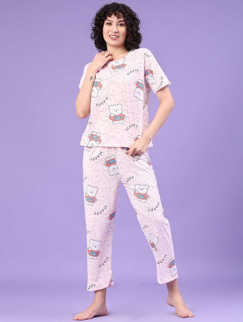 women printed short sleeve pyjama set nightwear