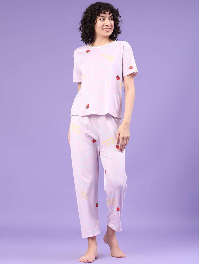 women printed short sleeve pyjama set nightwear
