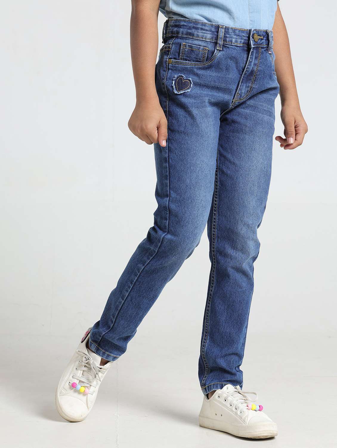 girls solid mid rise slim fit jean