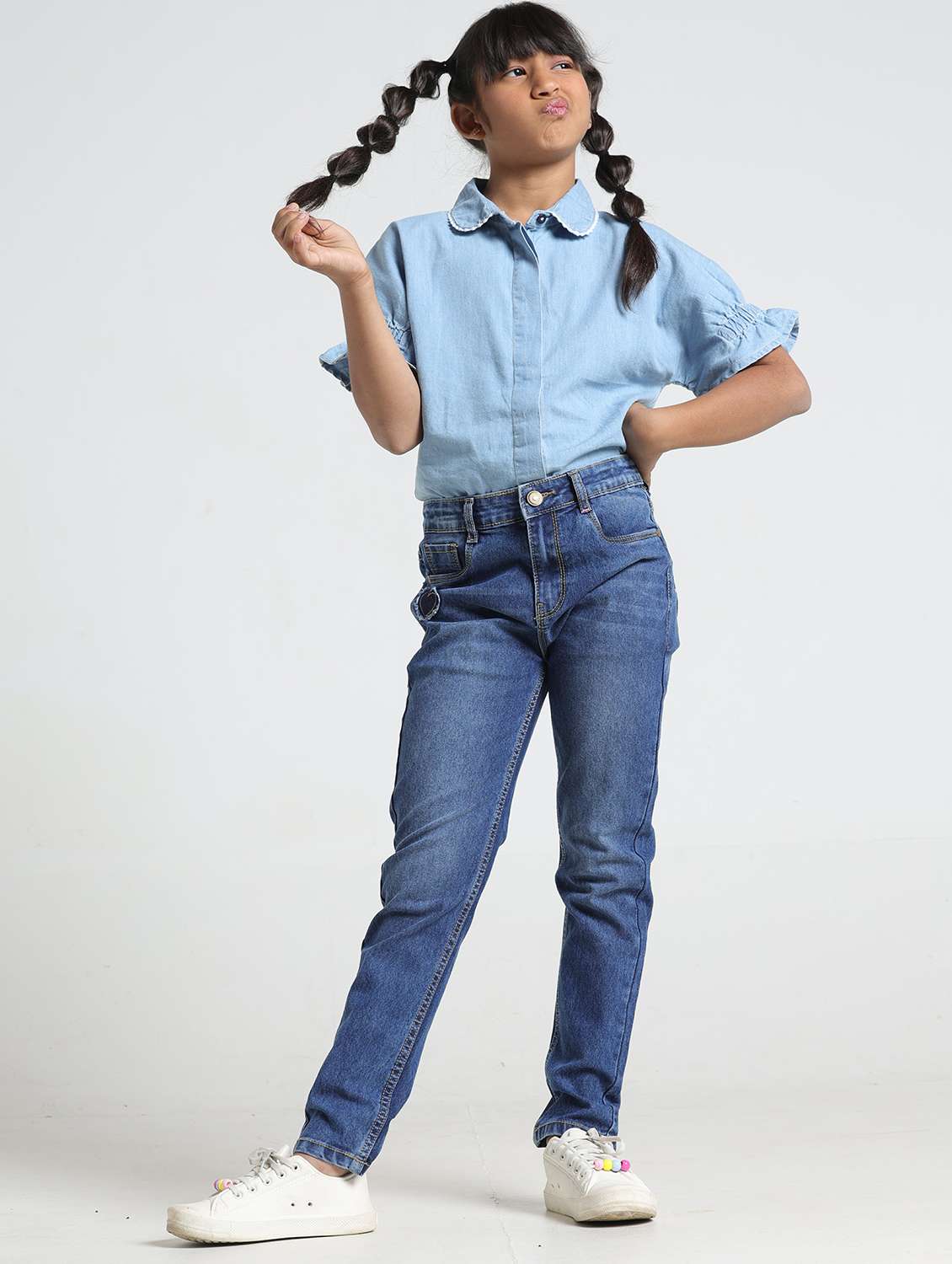 girls solid mid rise slim fit jean - 22328303 -  Standard Image - 5