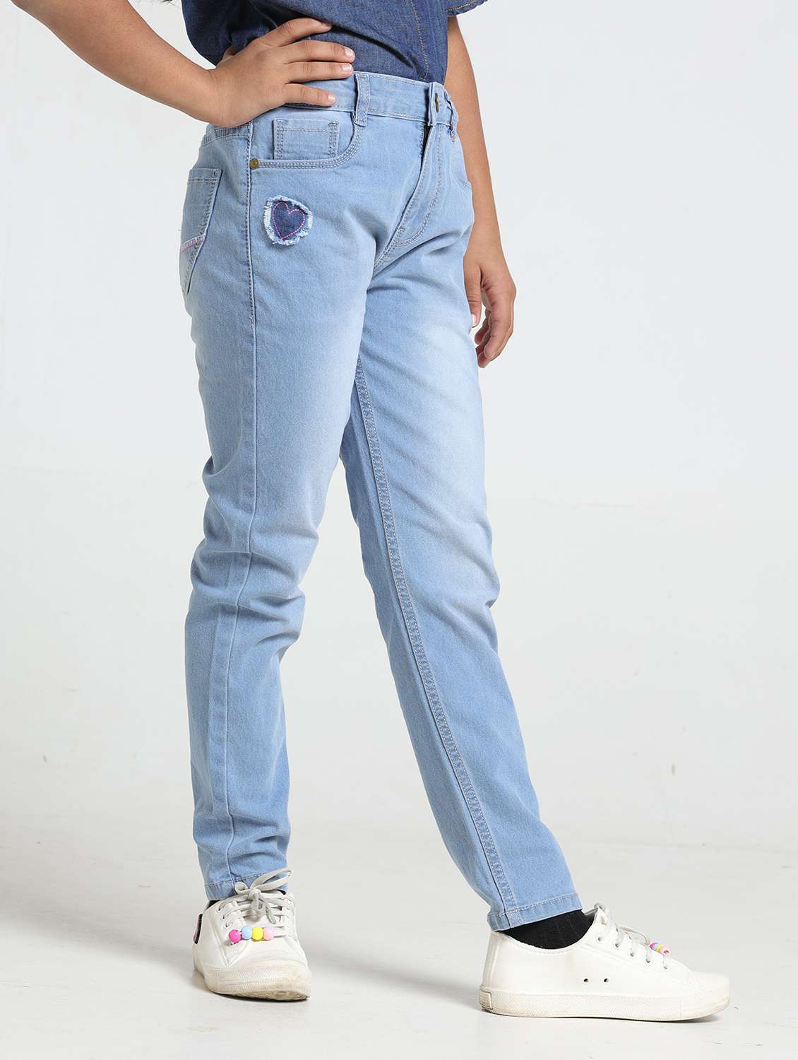 girls solid mid rise slim fit jean
