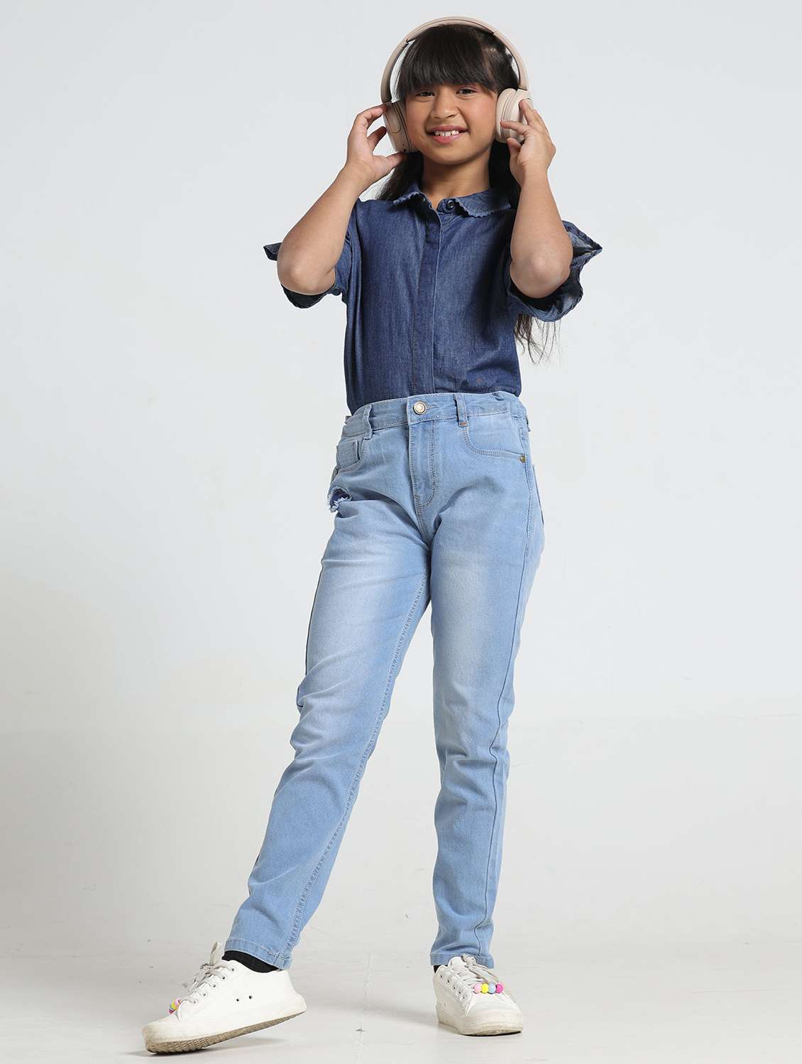 girls solid mid rise slim fit jean - 22328304 -  Standard Image - 3