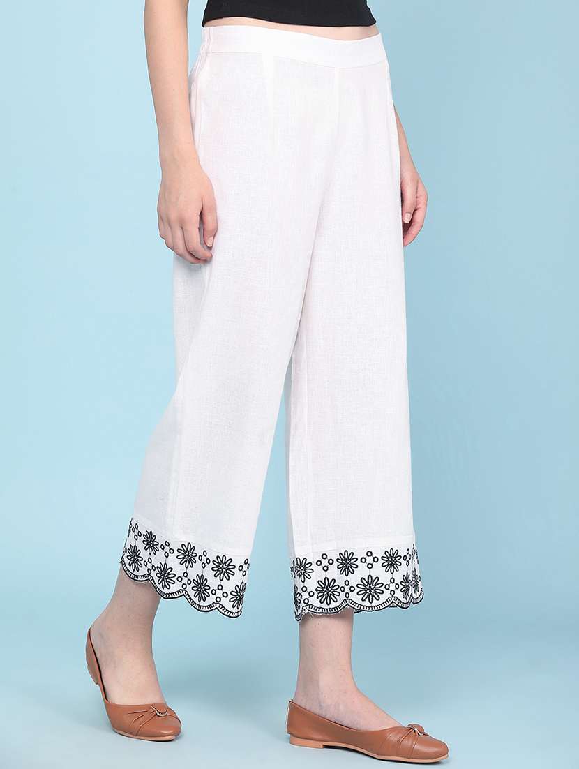 women embroidered mid rise straight pant - 22328405 -  Standard Image - 3