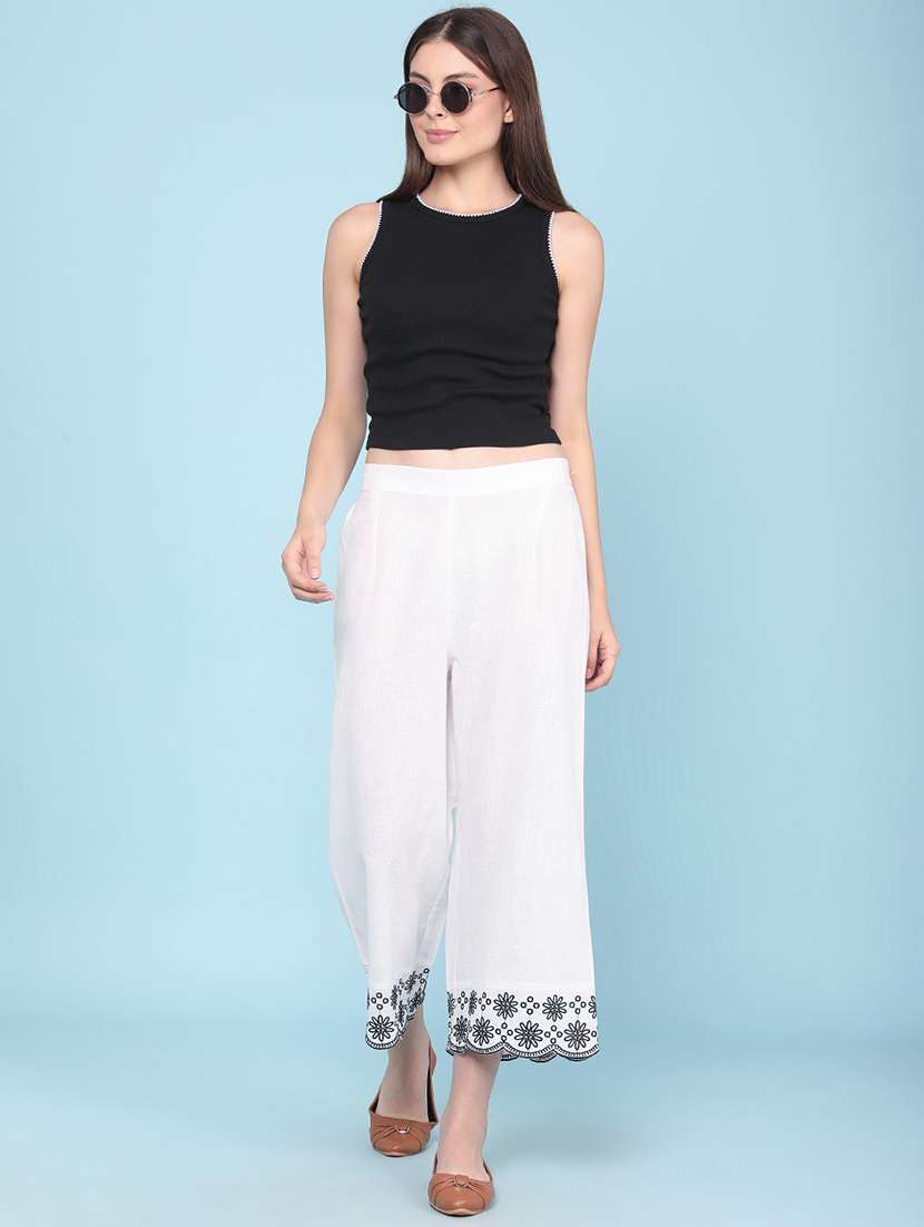 women embroidered mid rise straight pant - 22328405 -  Standard Image - 5