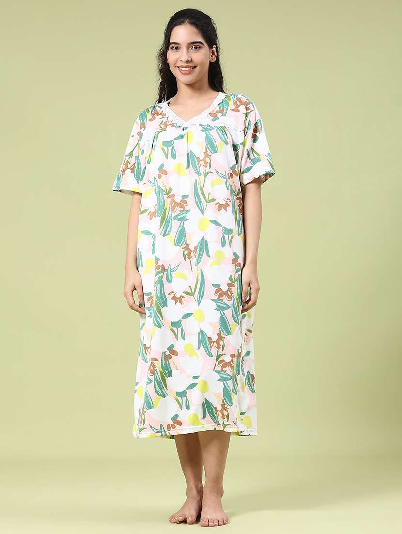 women printed short sleeve nighty