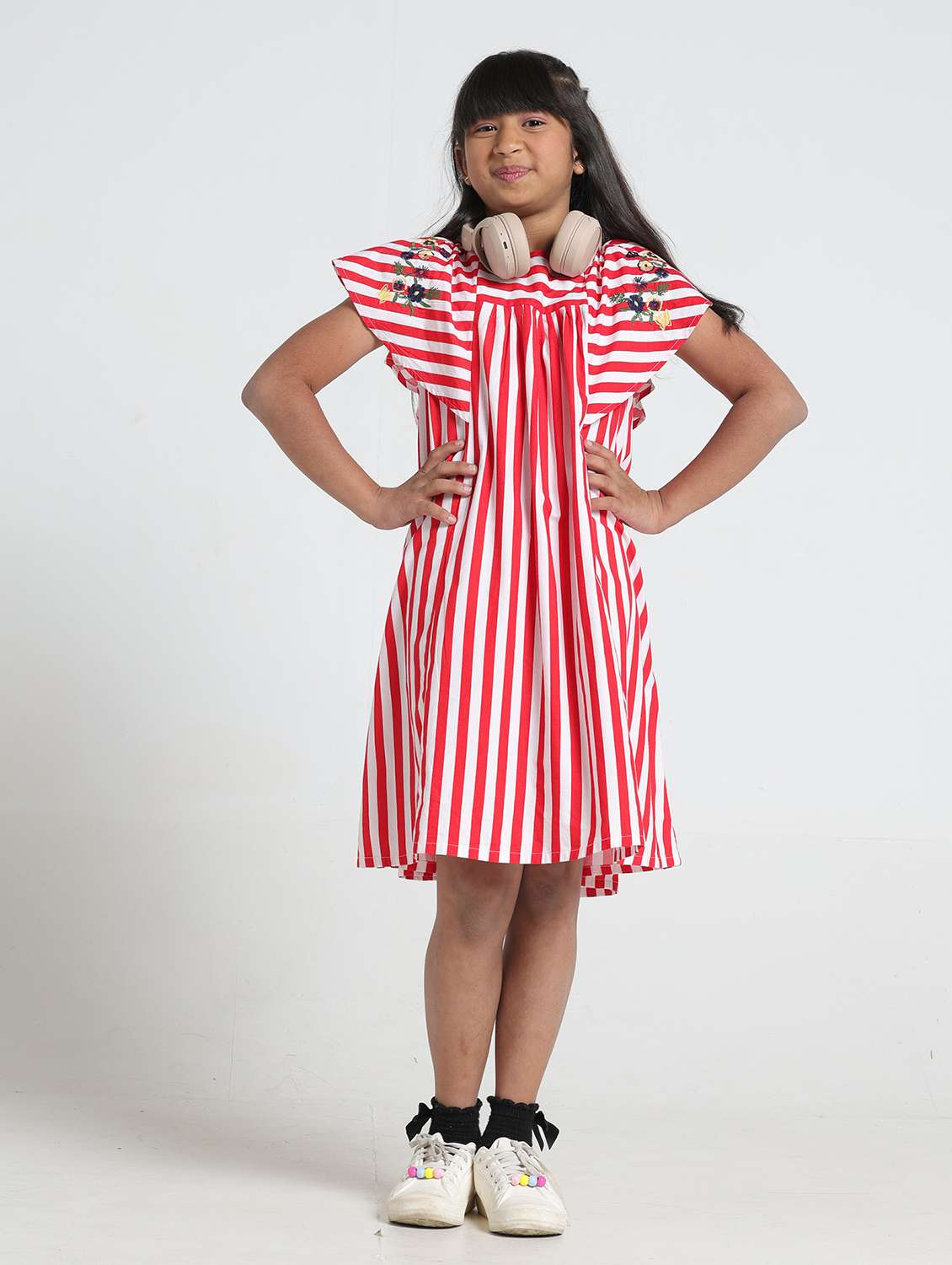 girls striped short sleeve a-line dress