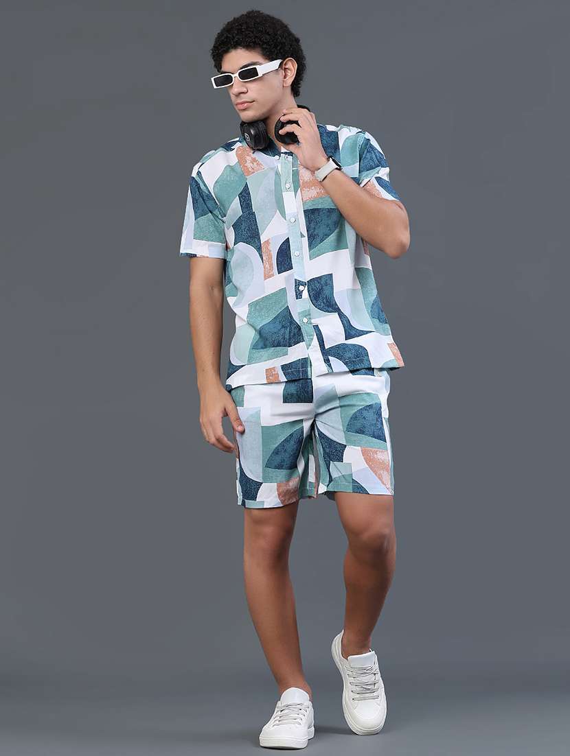 men printed short sleeves shirt and shorts co-ord set
