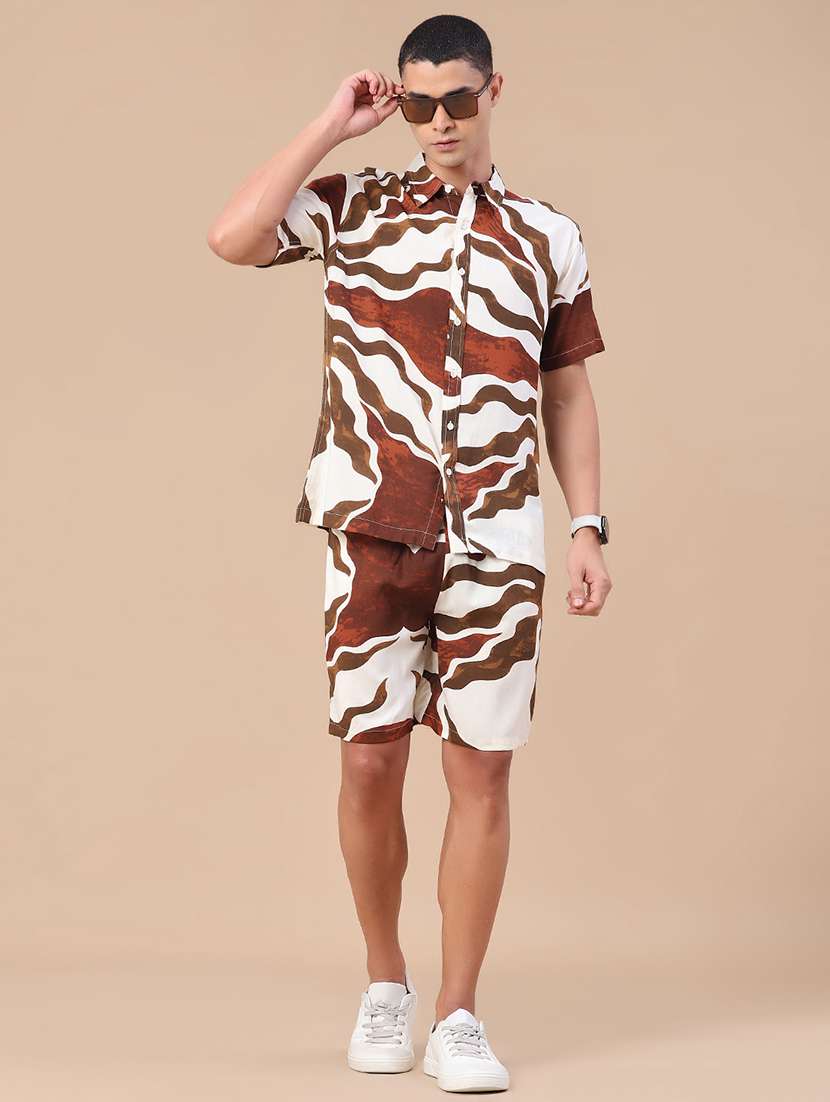 men printed short sleeves shirt and shorts co-ord set