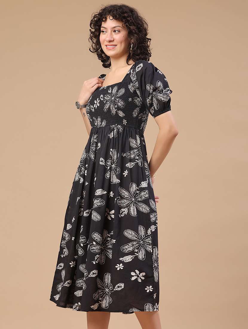 women printed puff sleeves a-line dress - 22328511 -  Standard Image - 3