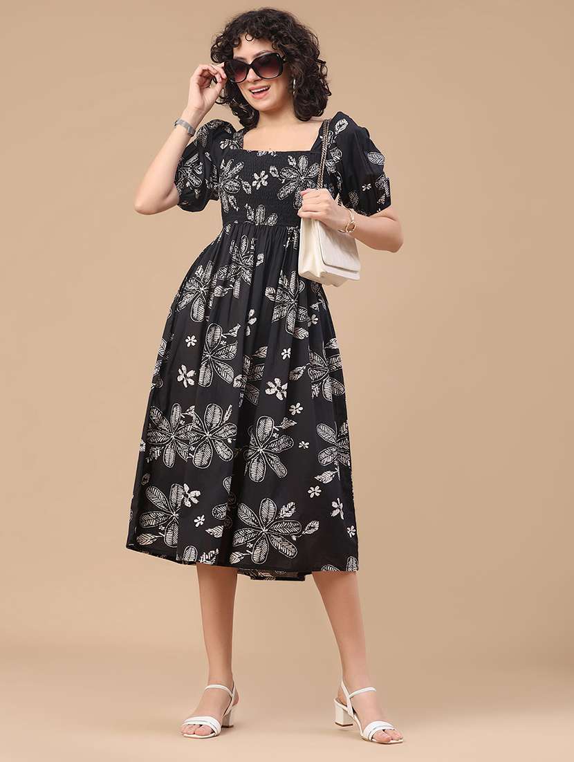 women printed puff sleeves a-line dress - 22328511 -  Standard Image - 5