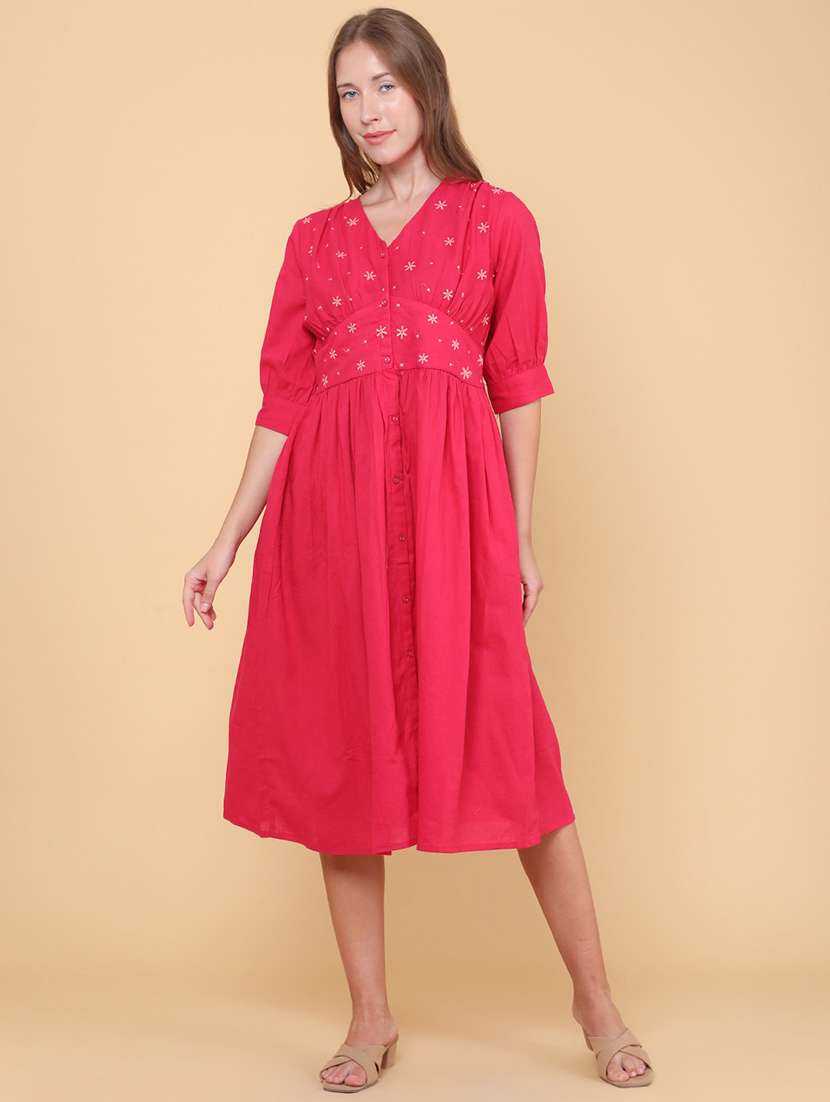 women embroidered three quarter sleeves a-line dress - 22328513 -  Standard Image - 3