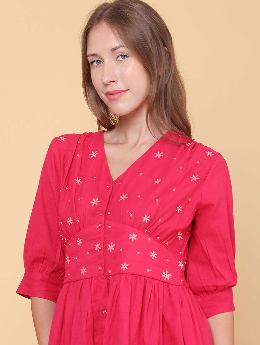women embroidered three quarter sleeves a-line dress - 22328513 -  Standard Image - 5