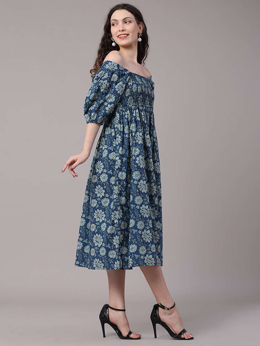 women printed puff sleeves a-line dress - 22328514 -  Standard Image - 3