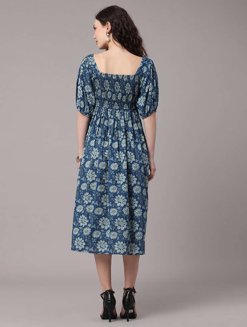 women printed puff sleeves a-line dress - 22328514 -  Standard Image - 5