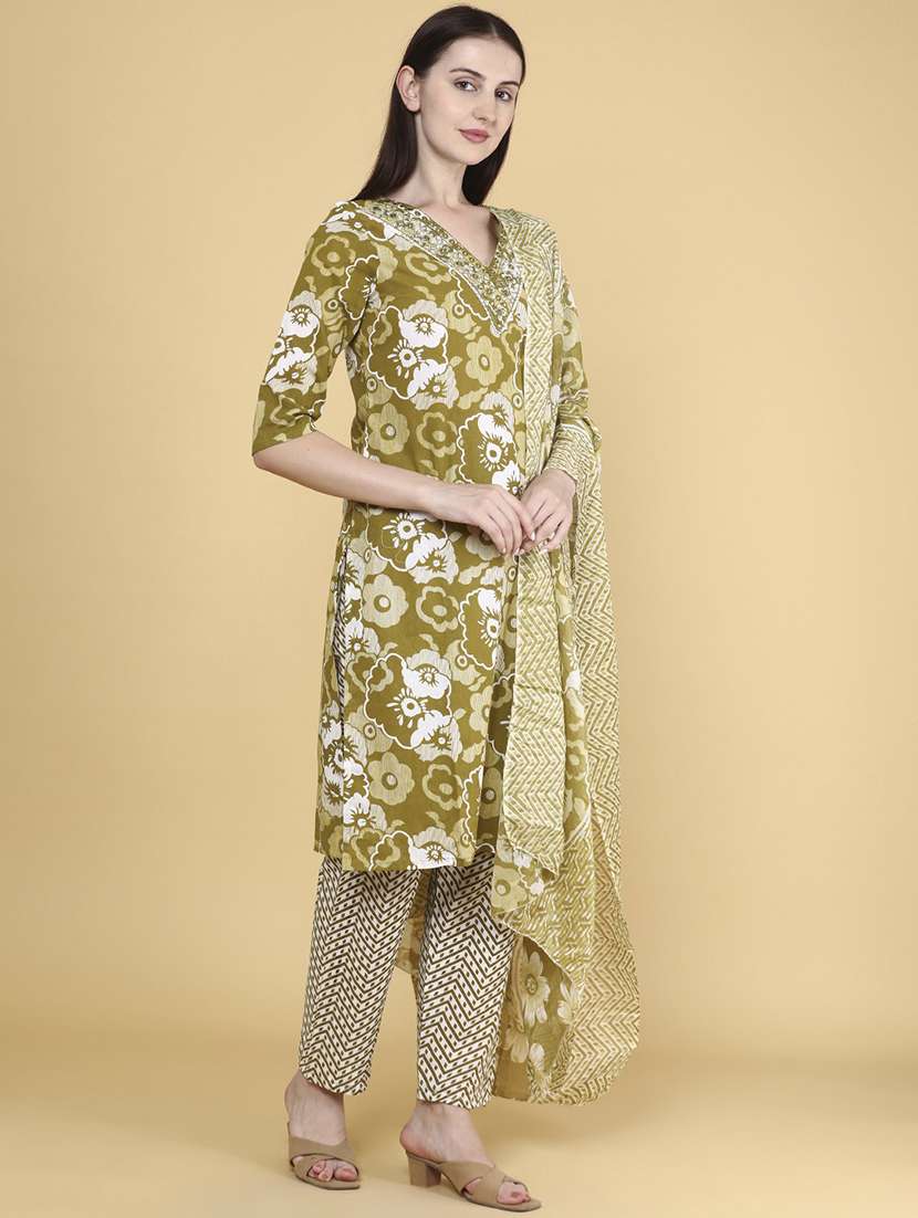 olive cotton kurta pant  set - 22328515 -  Standard Image - 3