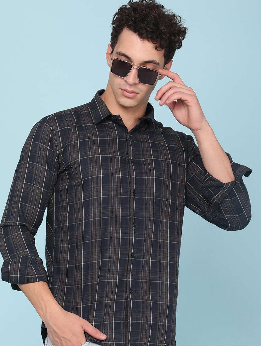 men checkered long sleeve slim fit casual shirt