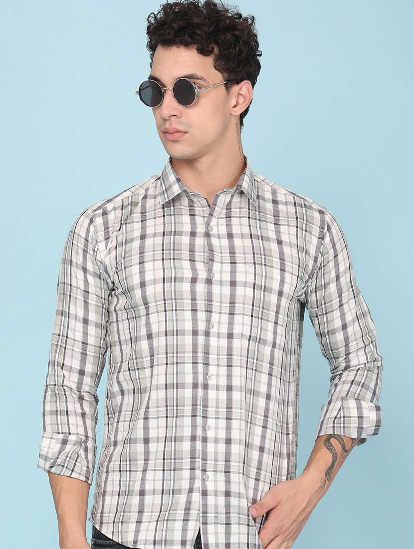 men checkered long sleeve slim fit casual shirt