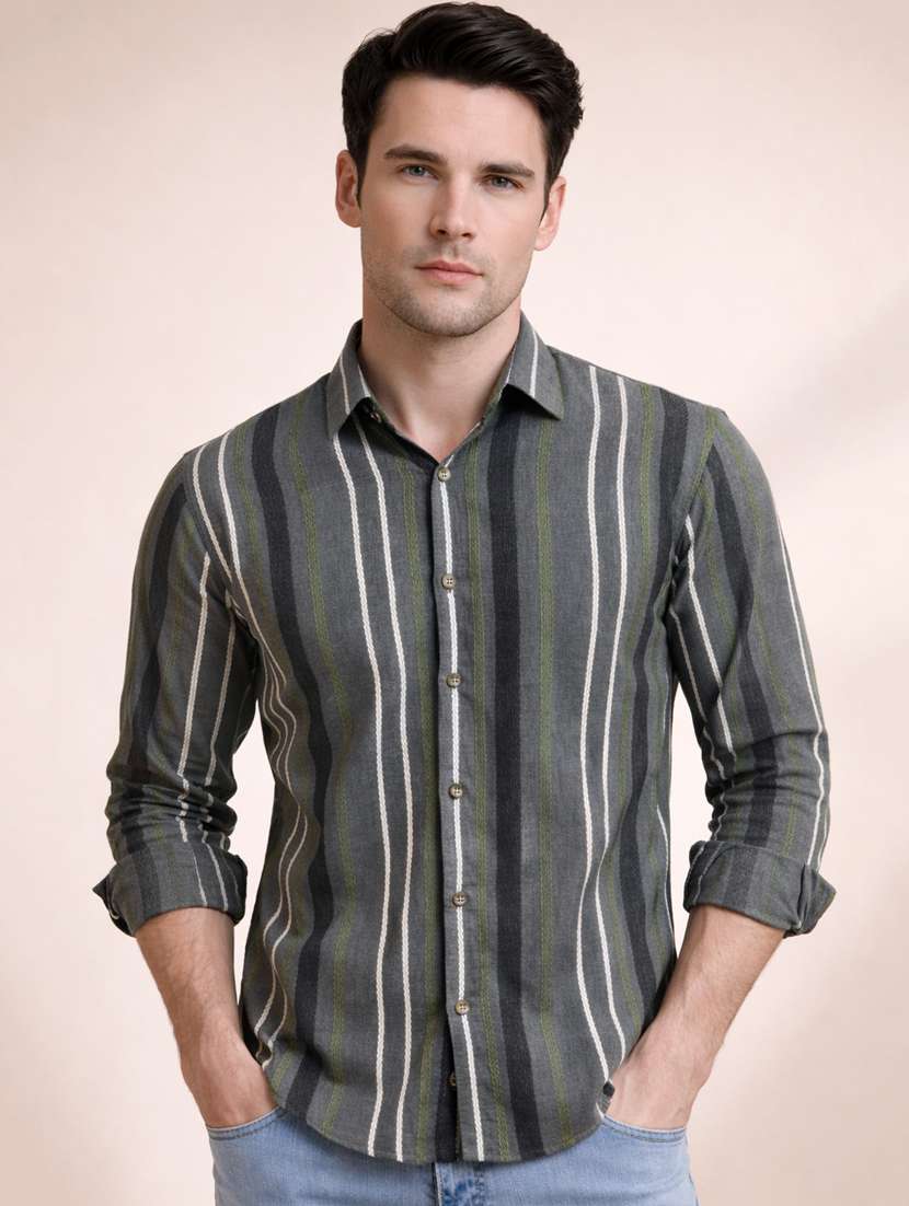men striped long sleeve regular fit casual shirt