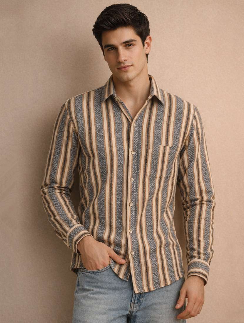 men striped long sleeve regular fit casual shirt