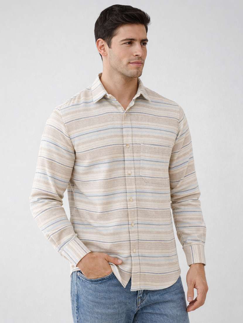 men striped long sleeve regular fit casual shirt