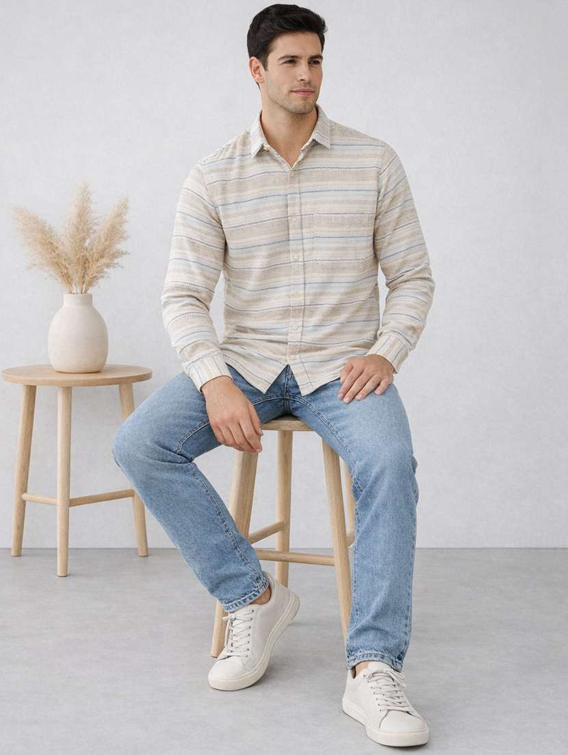 Men Striped Long Sleeve Regular Fit Casual Shirt - 22328568 -  Standard Image - 3