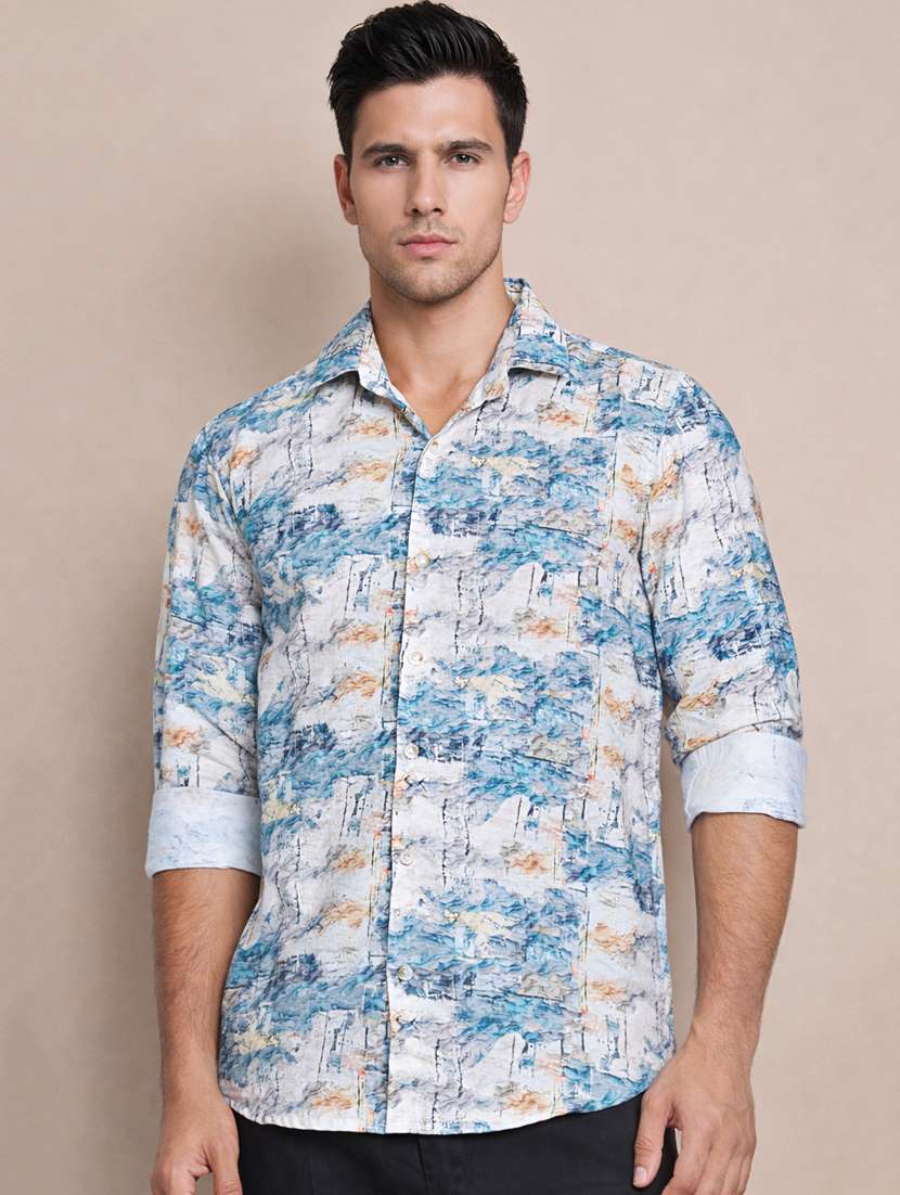 men printed long sleeve regular fit casual shirt