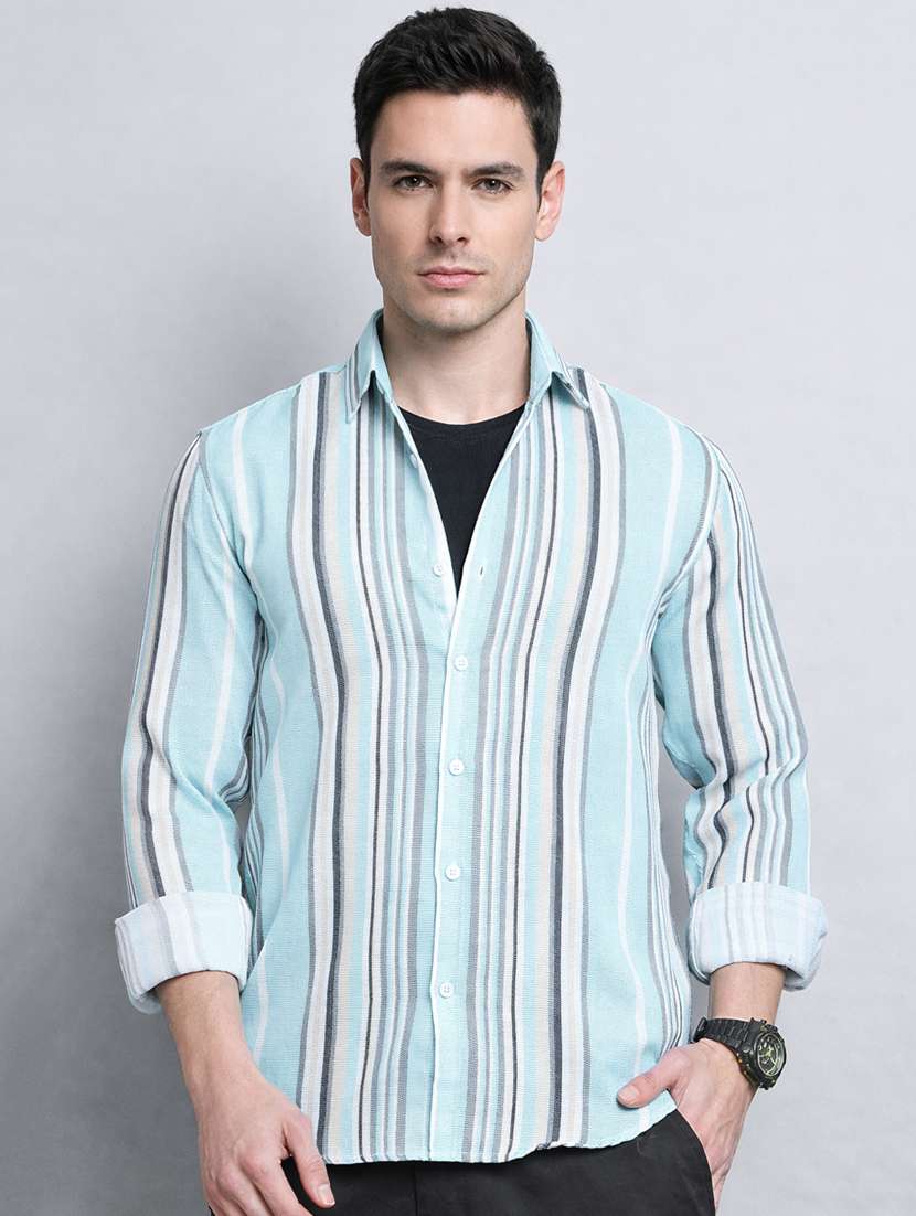 men striped long sleeve regular fit casual shirt