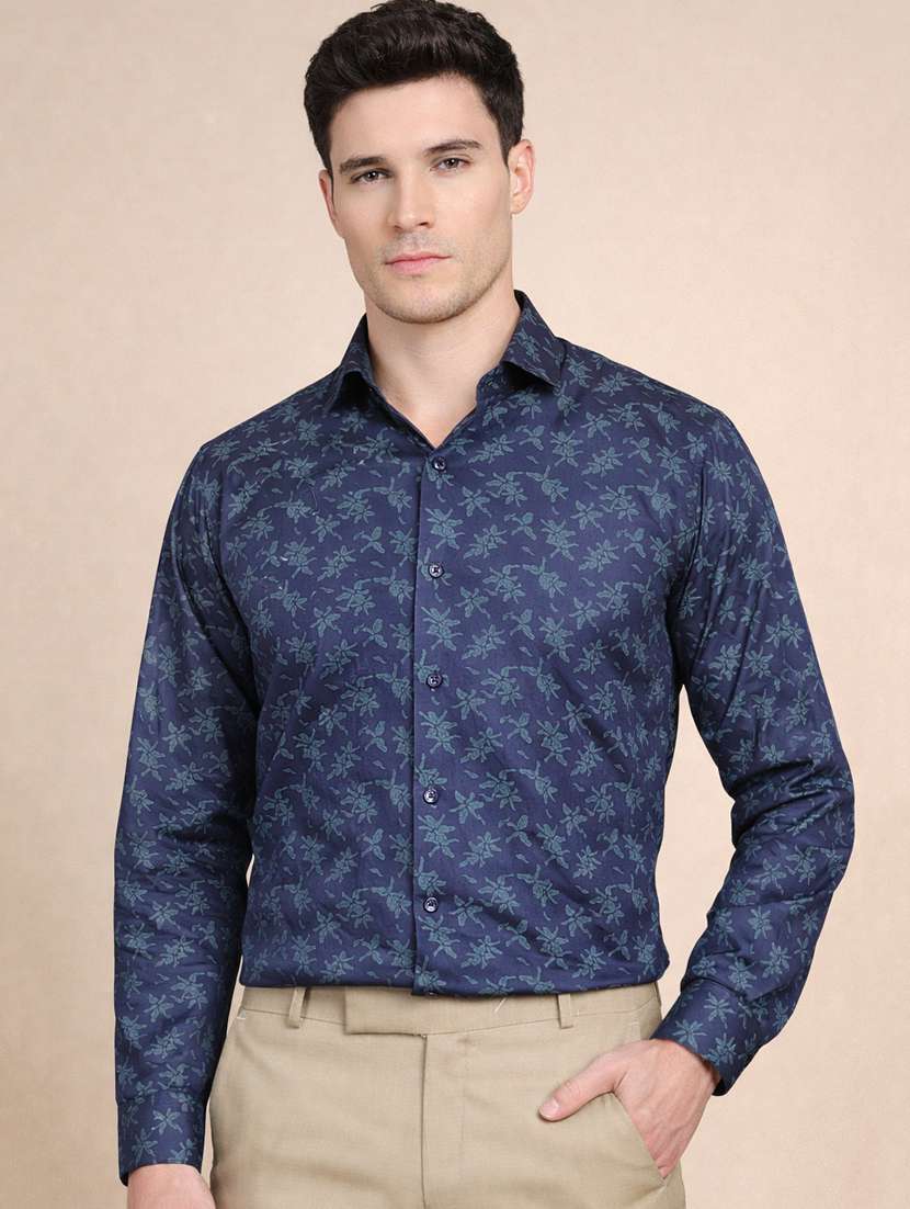 men floral long sleeve regular fit formal shirt