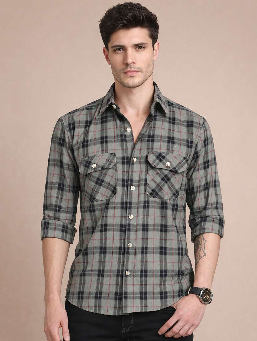 men checkered long sleeve regular fit casual shirt