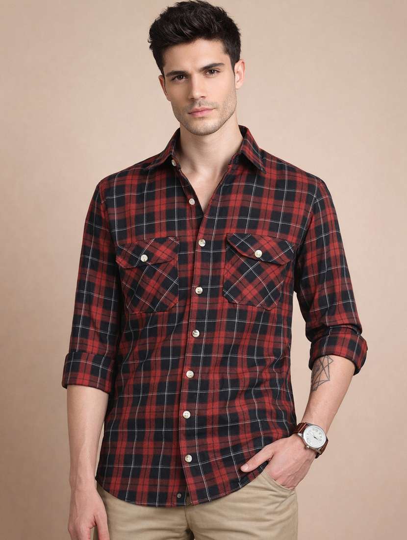 men checkered long sleeve regular fit casual shirt