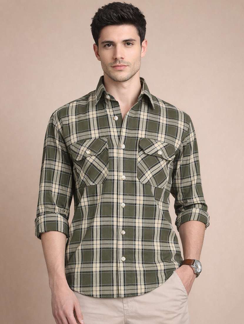 men checkered long sleeve regular fit casual shirt