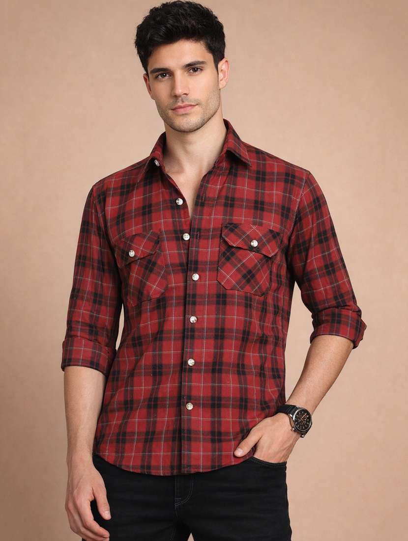 men checkered long sleeve regular fit casual shirt