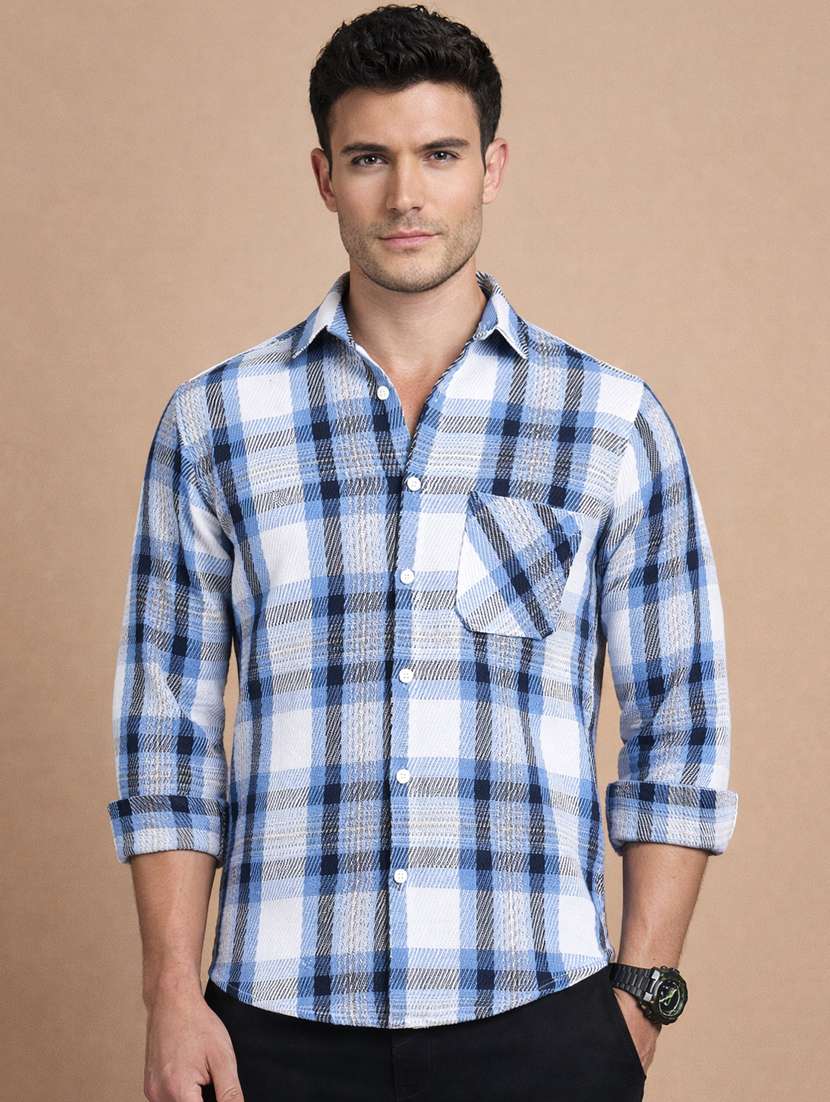 men checkered long sleeve regular fit casual shirt