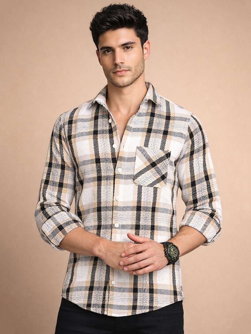 men checkered long sleeve regular fit casual shirt
