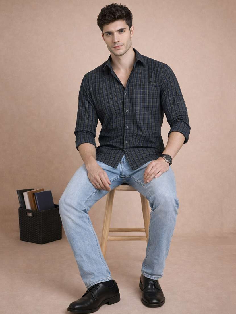 men checkered long sleeve regular fit casual shirt - 22328585 -  Standard Image - 3